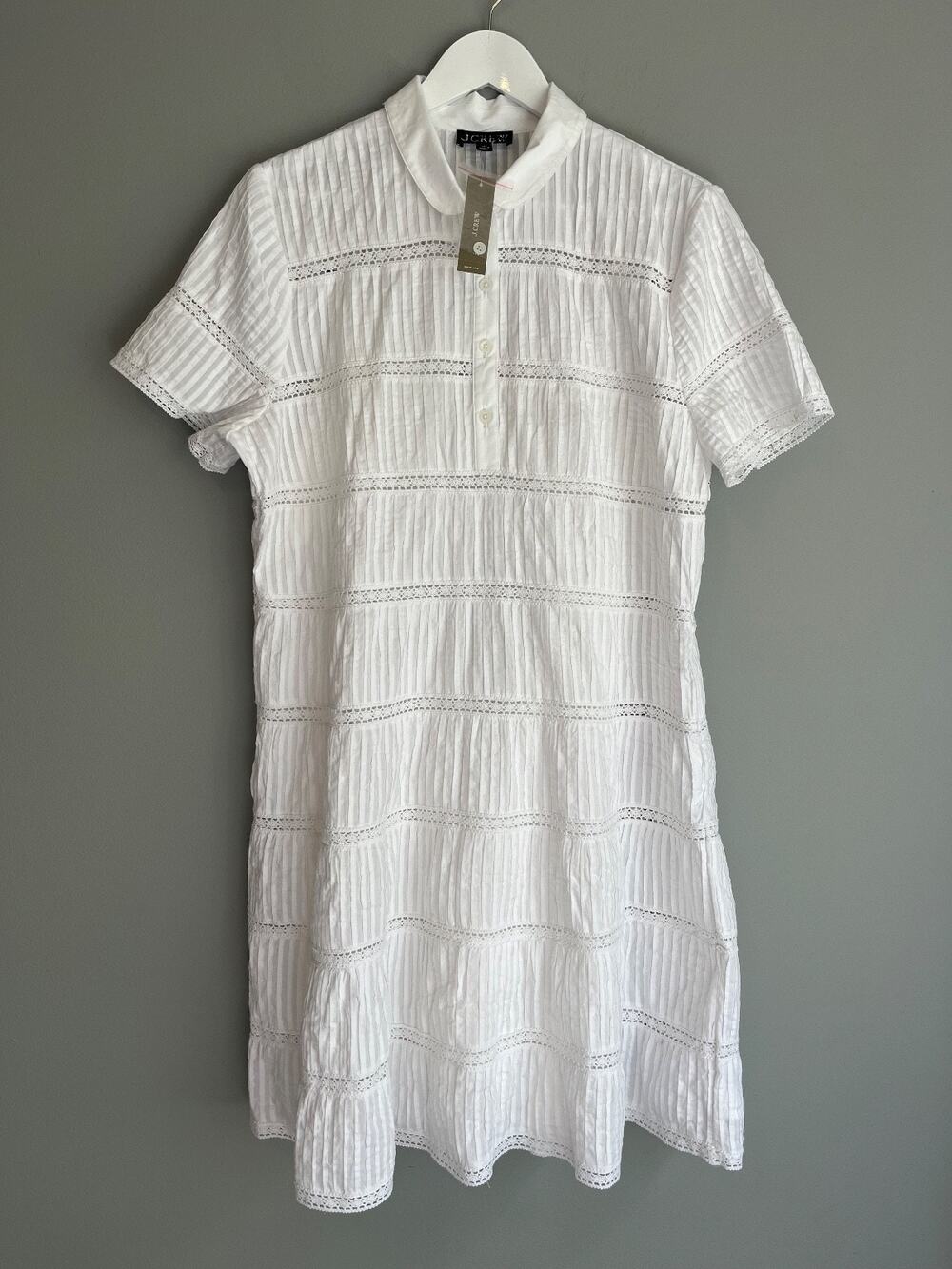 J.Crew NWT $178 Tiered Shirt-Dress Cotton Voile White 16T Tall CV635 Coastal